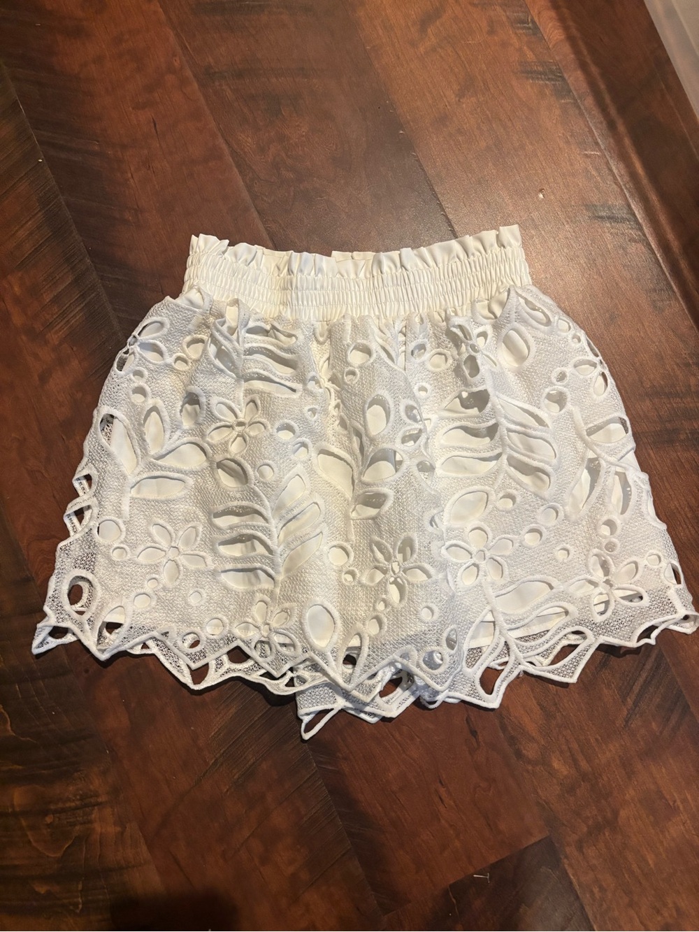 SHEIN White Floral Cutout High-Waist Shorts